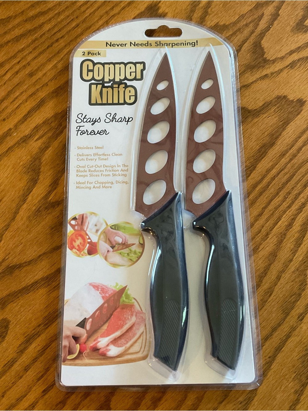 NIP Copper Knife 2-Piece Stainless Steel Non-Stice Aerated Kitchen Knives